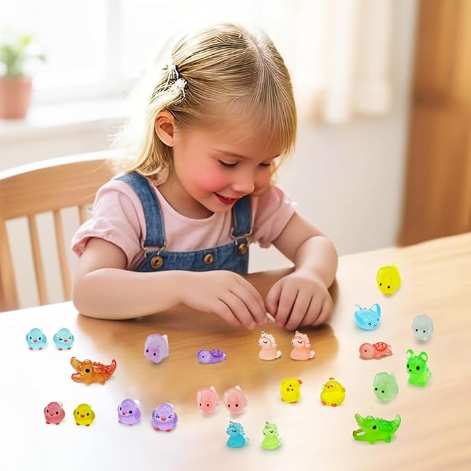 105 Pcs Luminous Mini Resin Animals Miniature Animals Figurines Tiny Little Animals Glow in Dark Small Animal Figures to Hide Mini Animals Micro Landscape Ornaments Fairy Garden Accessories