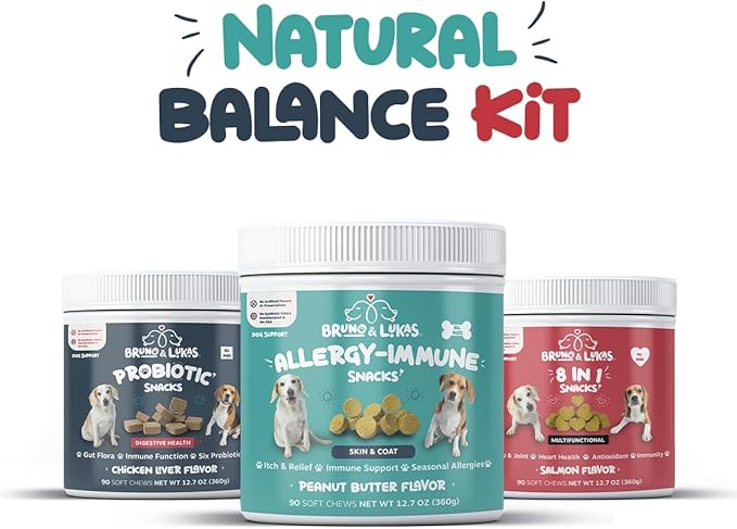 Multivitamin, Probiotics & Allergy Relief Chews for Dogs – Joint Health, Immune Support, Digestive Aid, Skin & Coat Health with Glucosamine, Omega Fish Oil, Probiotics & Antihistamines (90 Ct Each)