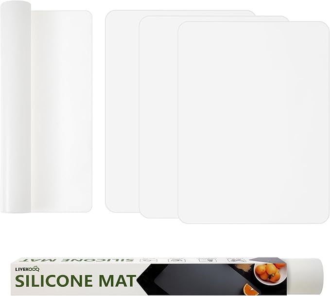 Silicone Mat for Kitchen Counter, Heat-Resistant BPA-Free Nonslip Surface, Trimmable Countertop Protector for Air Fryer (Translucent, 15.7×11.8inch-4pcs)