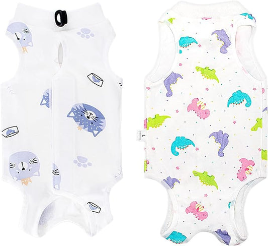 2 PCS Cat Recovery Suit Female Cat Onesie for Cats After Surgery Spay Abdominal Wounds, Kitten Surgery Recovery Suit Female Breathable E-Collar Alternative Kitten Onesie Anti Licking Medium