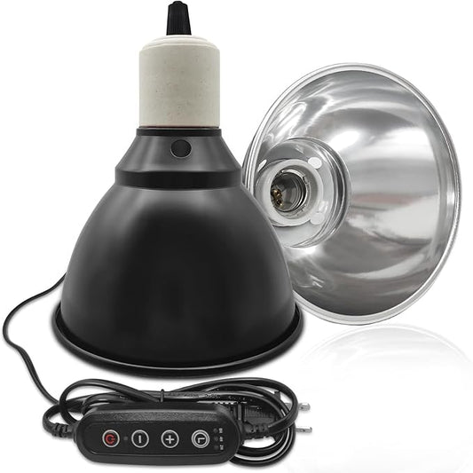 7 Inch Deep Dome Reptile Lamp Bulb Fixture with 3 Kinds Switch - Ideal for 50W/75W/100W/150W Heat Lamp Bulbs, E26 Compatible with UVA/UVB/Basking Heat Bulbs, Supports Up to 150 watts