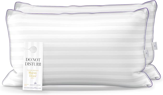 Queen Anne Luxury Hotel Pillows - Two Pack (2) - Majesty Down - Synthetic Down Alternative - Allergy Free Hypoallergenic Bed Pillows - Made in USA (King Medium)