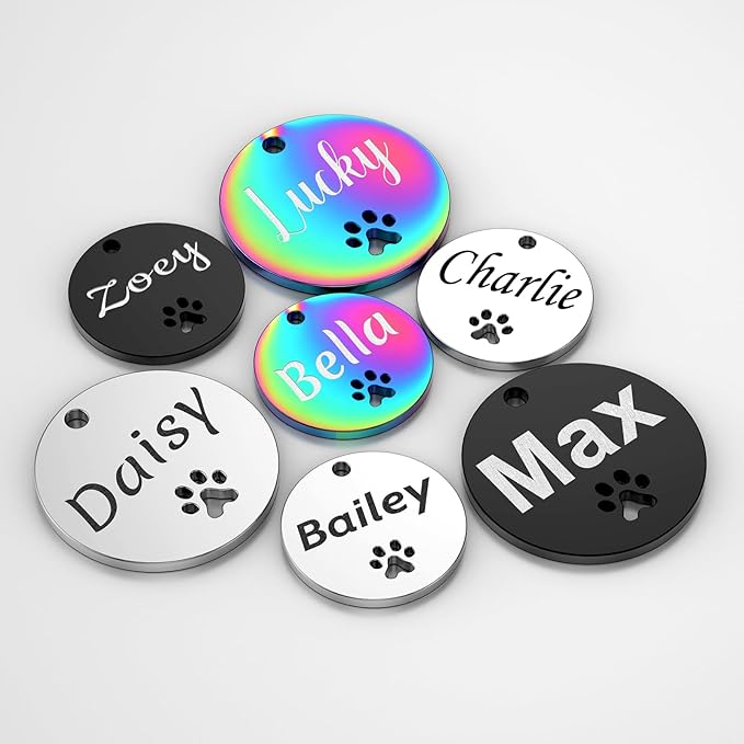Dog Tags Personalized for Pets - YEHANTI Personalized Dog Tags with Dog Paw, Durable Stainless Steel Pet ID Tags for Small Large Dogs Cats, Custom Dog Name Tags Engraved on Both Sides (Round)