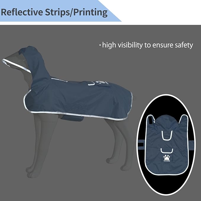 MAMORE Dog Raincoat Reversible,Waterproof Dog Rain Coat Hooded Slicker Poncho with Reflective Strip, Plaid Double Layer Rain Jacket for Small Medium Large Dogs (Light Blue, XX-Large)
