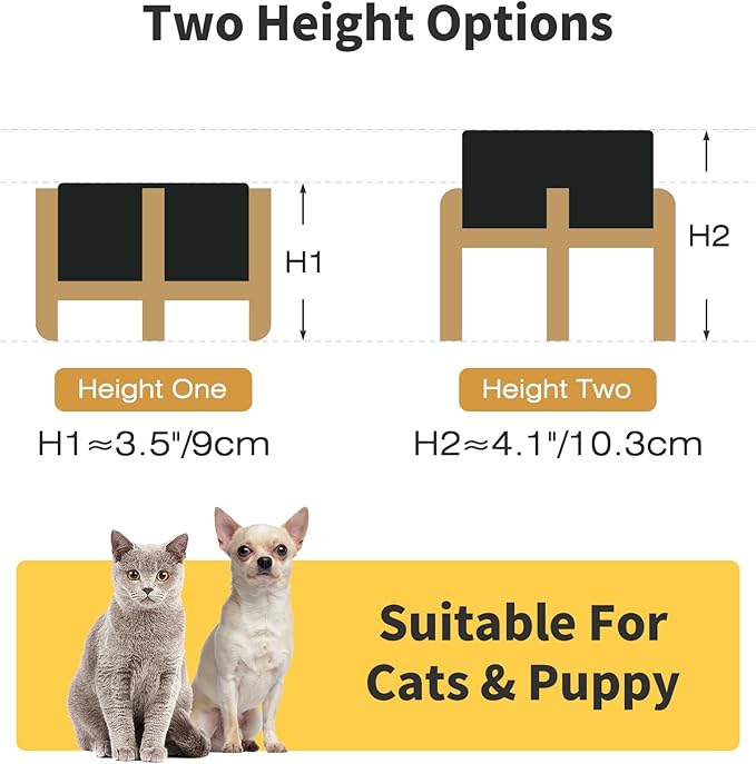 2 Pack Elevated Ceramic Dog Bowls, 5.1 inch Raised Dog Bowl Stand, 2-Height Adjustable for Toy Breed Dogs, Cats, Puppy, Protects Cervical Spine (Double Bowls + Double Stands - Black, 5.1 inch)