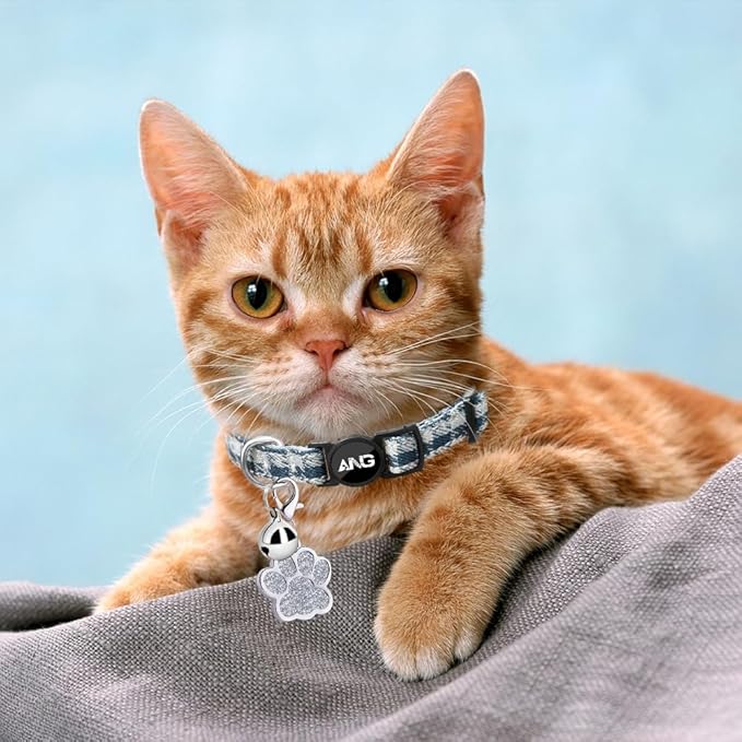 Personalized Breakaway Cat Collars - ID Tag, Bell, Bowtie - Safety Quick-Release, Customized for Girls & Boys Cats (Houndstooth-Blue)