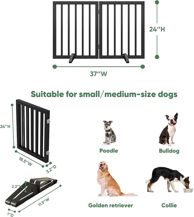 Dog Gate for Doorways, Foldable Dog Gate Indoor, Pet Gates for Doorways Bedroom, Puppy Gate with Metal Support Feet, Room Divider 2 Panels (Black)