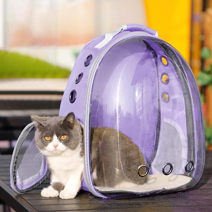 Cat Backpack Carrier Bubble Expandable Foldable Breathable Pet Carrier Dog Carrier Backpack for Large Big Cats Hiking, Travelling, Camping (Back Expandable-Purple)