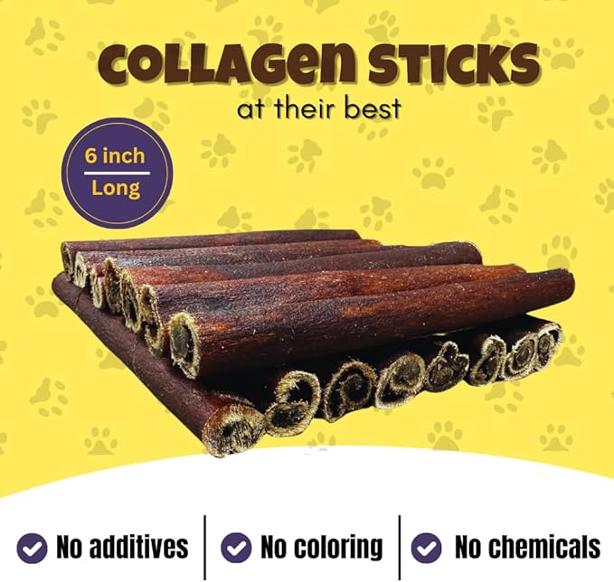 Woofley's 6 Inch Collagen Sticks for Dogs (16 Count) Bully Stick Rawhide Alternative Dog Chews No Hide Bones for Medium & Large Dogs