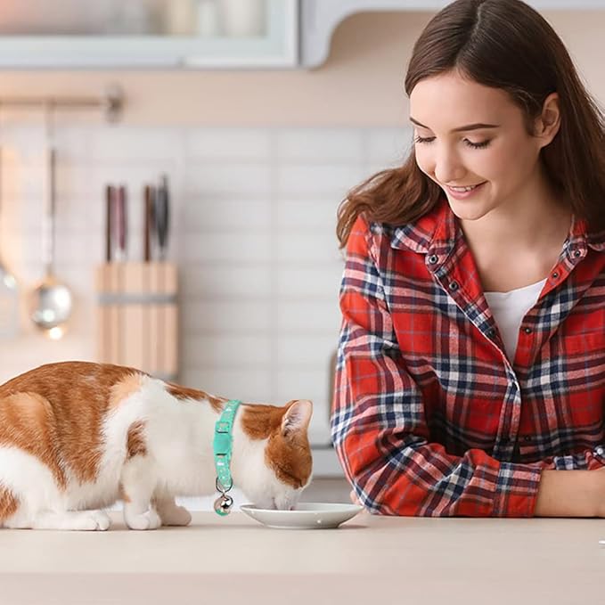 2PCS Breakaway Cat Collars with Bell Moons Stars Cute Kitty Adjustable Safe Kitten Collars with Pendant Glow in The Dark(Purple&Teal)