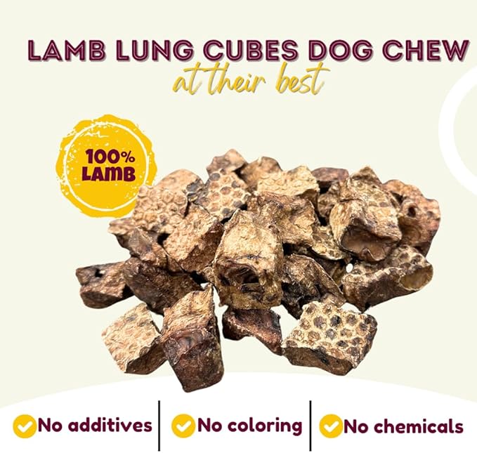 Woofley's -Crunchy Lamb Lung Cubes (5 LB) - Lung Treats for Dogs - Safe Jerky Dog Chews -Easily Digestible Dog Jerky Bully Sticks