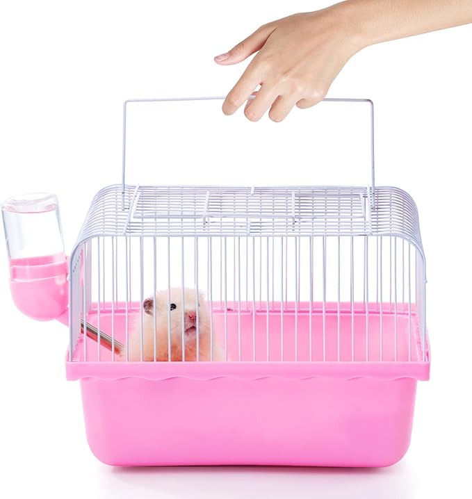 Small Hamster Cage, Hamster Travel Carrier, Travel Cage, Portable, Hand-held, Breathable, Easy to Clean Carry, for Short Trip, Visit to The Pet Clinic, for Small Size Hamsters, Pink