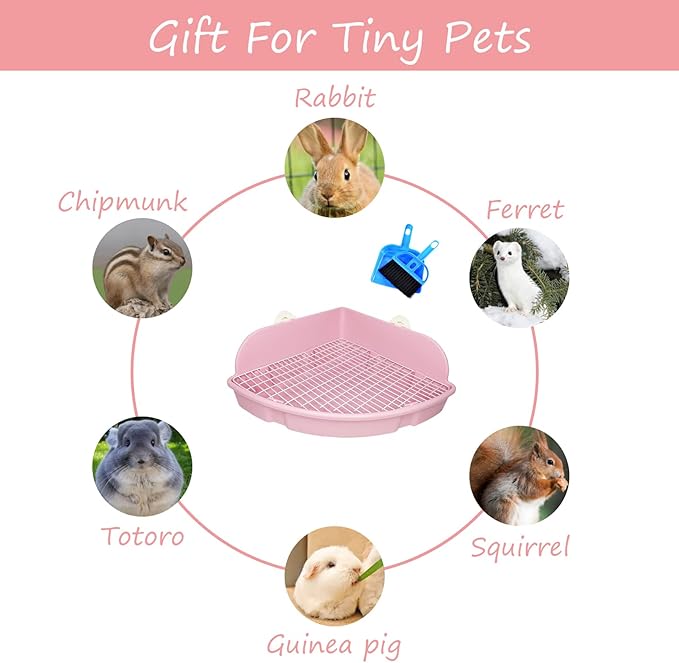 PINVNBY Large Rabbit Litter Box Small Animal Cage Toilet Pet Potty Bunny Corner Litter Box Trainer Bigger Pan Fan Shape Litter Box for Adult Ferret Guinea Pigs Chinchilla Galesaur (Pink)