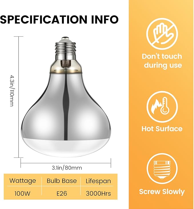 100W Reptile Heat Lamp, Full Spectrum UVA UVB Sun Light for Bearded Dragon Lizard Turtle