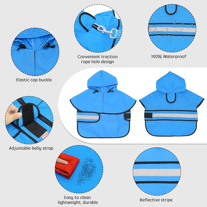 Candofly Dog Raincoat Hooded Poncho - Adjustable Waterproof Dog Rain Jacket Lightweight Reflective Dog Rain Coat Pet Slicker for Small Medium Large Dogs (X-Large, Sky Blue)