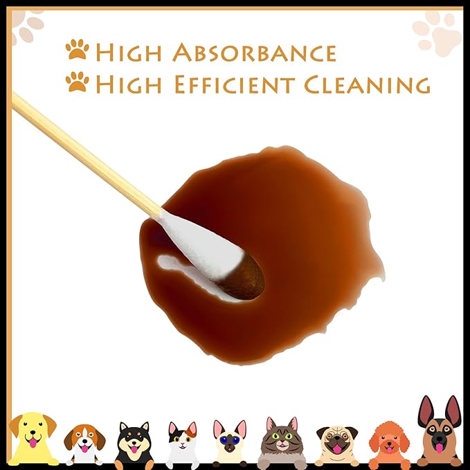 eyxformula 6 Inch Long Cotton Swabs for Pet Cleaning, Bamboo Handle, Pet Ear Cleaning Solution Supplies for Dogs and Cats (100 pcs Large Cotton swabs)