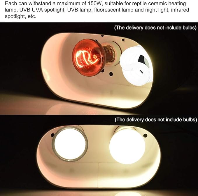 Dual Reptile Light Fixture,Dual Deep Heat Lamps UVB Light Fixture for Reptiles Dome Heat Lighting Lamp Combo kit for Bearded Dragon,lguana,Snake,Turtle Tank,E27