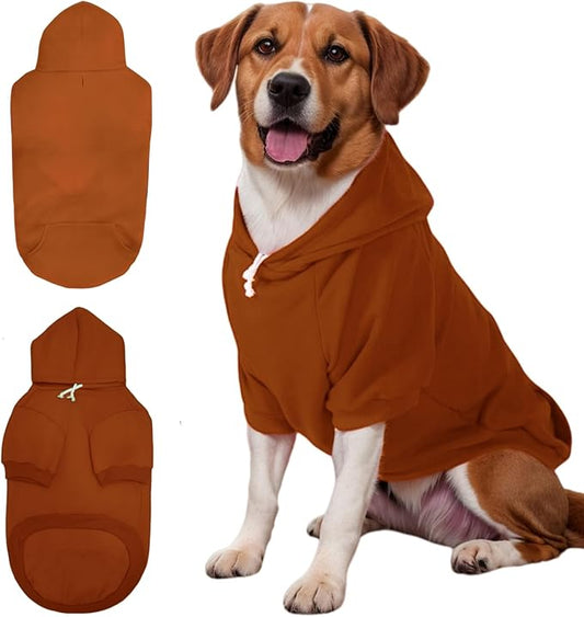 Large Dog Hoodie Sweater with Leash Hole and Pocket, Fleece Lined Hooded Large Dog Sweatshirt, Soft Warm Winter Clothes for Medium Large Dogs & Cats (Brown Dog Hoodie, 2XL)