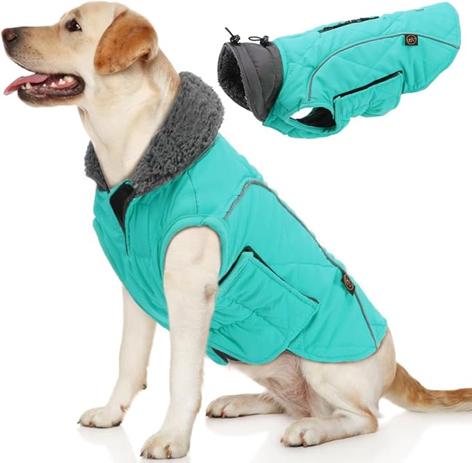 EMUST Pet Vests for Winter, Fleece Lined Dog Coat for Cold Weather Warm Dog Jackets for Small Medium Large Dogs, Pet Apparel for Cold Weather, Turquoise, XXXL