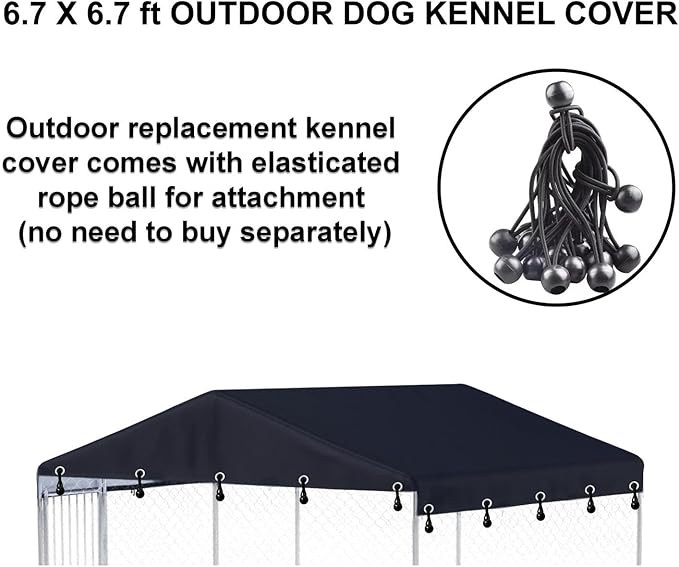 79" x 79" Outdoor Dog Kennel Cover Made of 600D Waterproof Oxford Cloth- Black (6.7'W x 6.7'L) Replacement Covers(Sold only Kennel Cover Without Frame)