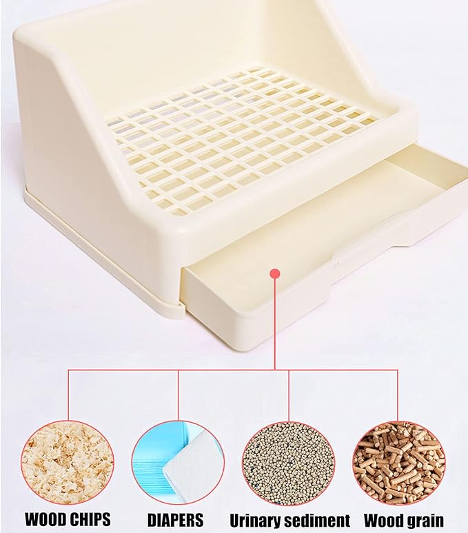kathson Rabbit Litter Box Trainer Small Animal Potty Corner Toilet with Drawer Pet Cage Pan Litter Bedding Box for Adult Guinea Pig Hamster Bunny Ferret Galesaur Mouse Squirrel (White)