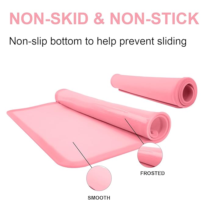 KVK Silicone Placemat for Toddles Kids Non-Slip Reusable Portable Baby Placemats for Restaurant Stain-Proof Children Food Mats Eating Table Mat 2 Pack (Mauve&Peach)