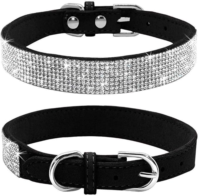 Cute Dog Collar with Bling Rhinestone, Fancy Crystal Diamond Glitter Pretty Jewel Soft Cat Collars for Small Medium Large Breed Dogs Girl Female Pet Puppy Kitten Terrier (XXS, Black)