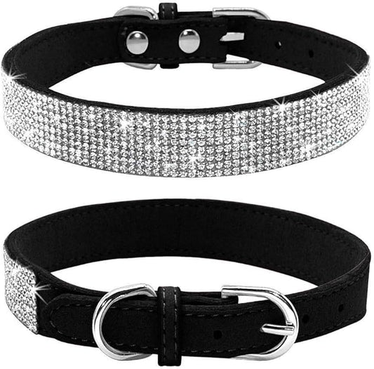 Cute Dog Collar with Bling Rhinestone, Fancy Crystal Diamond Glitter Pretty Jewel Soft Cat Collars for Small Medium Large Breed Dogs Girl Female Pet Puppy Kitten Terrier (XXS, Black)