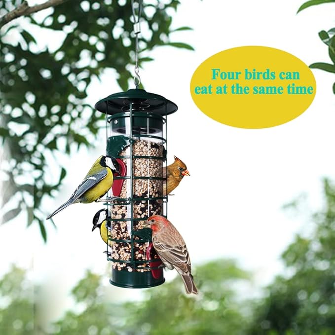 Bird Feeder for Outdoors Hanging,Squirrel Proof Bird Feeders, Metal Tube Bird Feeder-Chew-Proof, Weather and Water Resistant,2-Pound Seed Capacity