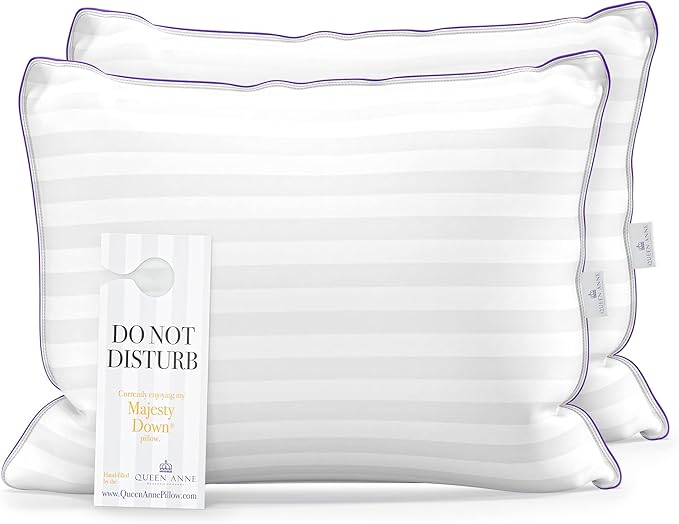 Queen Anne Luxury Hotel Pillows - Two Pack (2) - Majesty Down - Synthetic Down Alternative - Allergy Free Hypoallergenic Bed Pillows - Made in USA (Standard Soft)