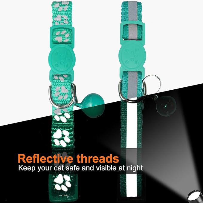 TagME 2 Pack Cat Collar with Name Tag, Personalized Reflective Cat Collar Breakaway with Bell for Boy & Girl Kitten, Turquoise