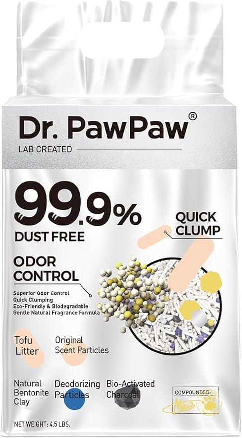 Tofu Cat Litter, Dr. PawPaw Clumping Cat Litter, Natural Tofu Scent 18 lb, Dust-Free Keep Kitty Tidy, Superior Odor Control Keep Step Fresh