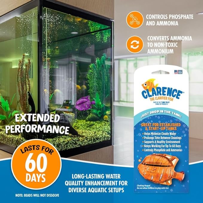 Aquarium Water Clarifier | Clear Cloudy Fish Tank Water Treatment, Safe for Freshwater & Saltwater Fish and Plants - Orange, 2 Pack