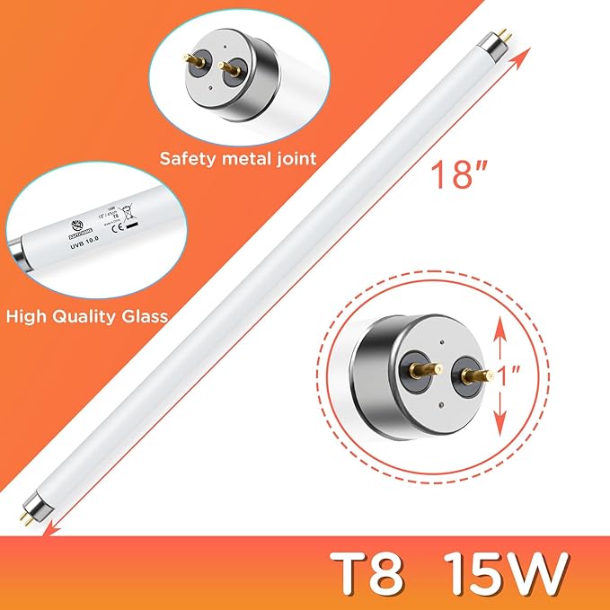 T8 UVB Reptile Light 15W 10.0,UVA UVB Light Bulb for Reptiles,Reptile UVB Lamp Tube for Bearded Dragon