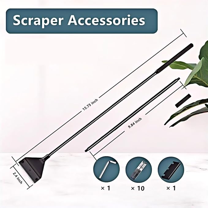 Lominie Algae Scraper for Glass Aquariums, Extends to 25.6" Fish Tank Cleaner, Stainless Steel Algae Scraper for Fish Tank with 10 Blades, Aquarium Glass Cleaning Tools, Cleaning Accessories