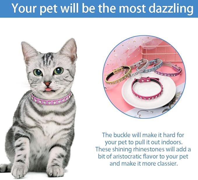 Cat Collar Rhinestone Bling Cute Cat Collars Accessories for Pet Collars Adjustable Ideal for Girl Cats Male Cats(White)
