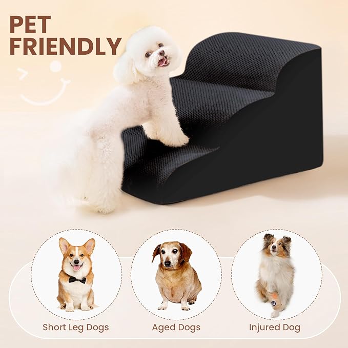 Dog Stairs for Small Dogs, High Density Foam Dog Steps, Extra Wide Non-Slip Pet Ramp for High Beds Or Couch, Soft Doggie Ladder for Dogs Injured, Older Pets, Small Cats