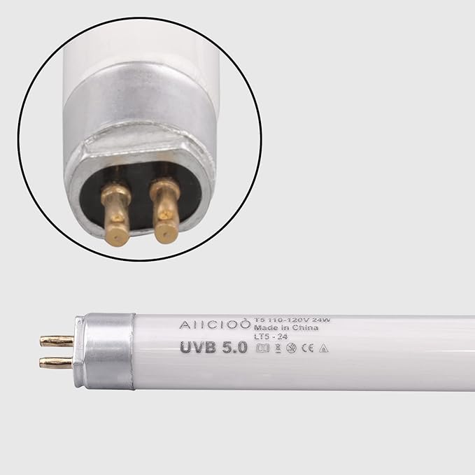 Aiicioo T5 HO Reptile UVB Light - Desert UVA UVB 5.0 Fluorescent Lamp 22" Tube Lighting High Output for Lizard Bearded Dragon Turtles Chameleon 24W 2Pack