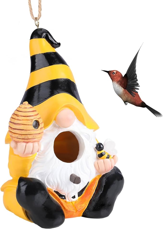 Yinns Resin Bird House, Birdhouses for Outdoors, Decorative Bird Houses, Hanging Funny Gnomes Birdhouse for Outside Garden Decor