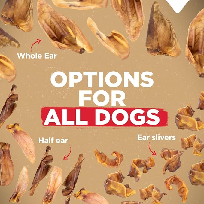 Natural Farm Half Pig Ears for Dogs (50-Pack), One Ingredient: Natural Pigs Ears, Air Dried, Long-Lasting & Highly Digestible Treats, Great for Puppy and Large/Medium Dogs