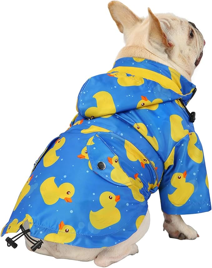 HDE Dog Raincoat Poncho Double Layer Zip Rain Jacket with Removable Hood, Leash Hole for Small to 3XL Dogs and Puppies Ducks Blue - M