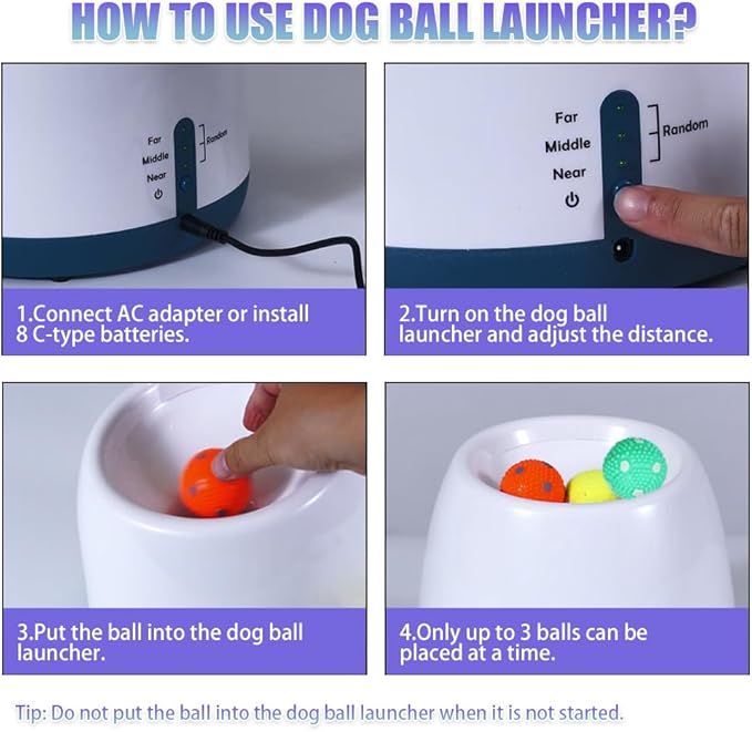 Automatic Dog Ball Launcher, Dog Ball Fetch Machine with Remote Control, Auto Ball Thrower for Small Dogs and Puppies, Pet Self Playing Toys, Indoor and Outdoor Interactive Toys with 10 Balls