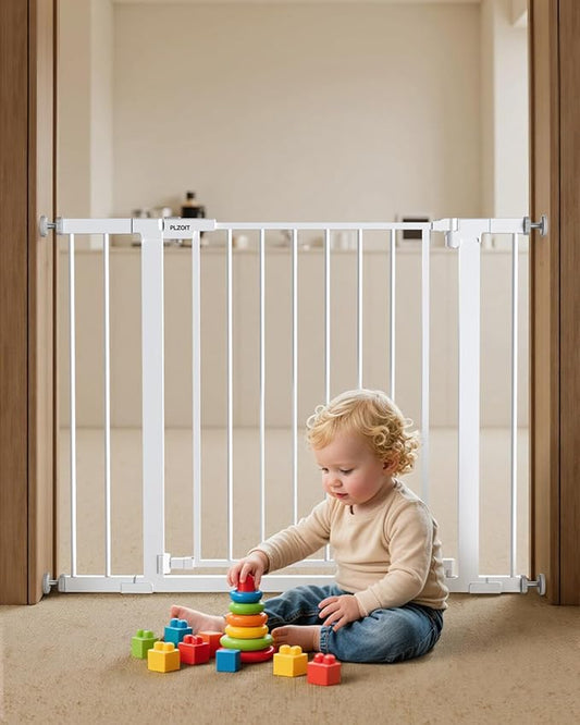 29.5-40.5" Baby Gate for Stairs, Dog Gate for Doorways, Walk Thru Auto Close Metal Baby Safety Gate for The House, Stairs and Doorways, Child Gate Pressure Mounted, Pet Gate for Dog Indoor - White