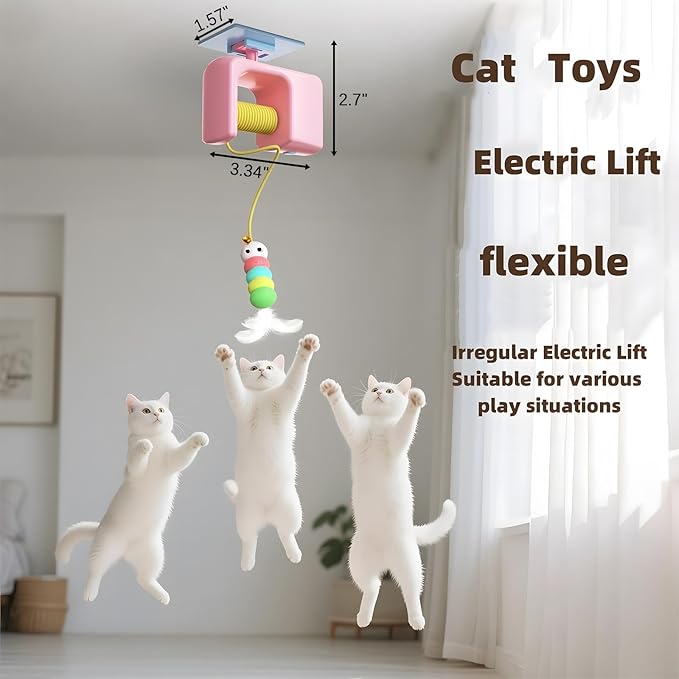 Cat Toy Interactive Kitten Chasing Game, Rechargeable Kitten Chaser, Enrichment Stimulation Toys, Automatic Play Chase Exercise Feather Toys for Bored Indoor Adult & Kitten Cats (Pink)
