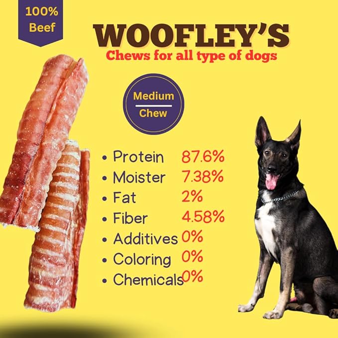 Woofley's Beef Trachea - (6 Inch 10 Pack) - Trachea Treats for Dogs - Natural Source of Glucosamine and Chondrotin for Joint Health - 100% Natural Beef Windpipe for Dogs