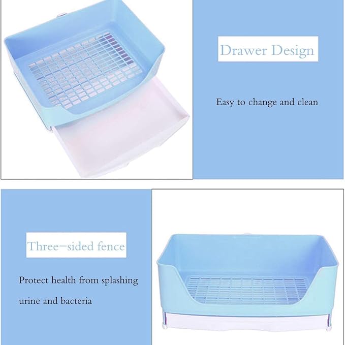 Hamiledyi Large Rabbit Litter Box - Corner Pet Toilet with Removable Drawer & Plastic Grate, Bigger Litter Pan for Small Animals (Guinea Pigs, Chinchillas, Ferrets, Adult Hamsters)