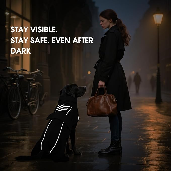 Dog Raincoats for Large Dogs with Hood, Waterproof Dog Rain Jacket with Leash Hole, Reflect Strips, Ideal for Rain, Snow, Windy Weather & Outdoor Walks, Camping, Hiking- Black XXXL