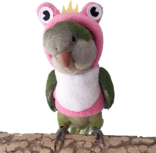Bird Costume Diaper Flight Suit Frog Shape Hoodie Clothes Cosplay Photo Prop for Parrots Parakeet Cockatiel Sun Conure, Small Animals Apparel (Pink with Diaper, Large), Green (BPF1)