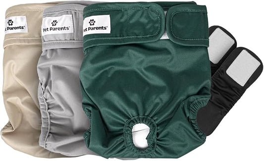 Pet Parents® Washable Dog Diapers (3pack) + Extendrs® of Durable Doggie Diapers, Premium Dog Diapers Female (Medium, Spruce)