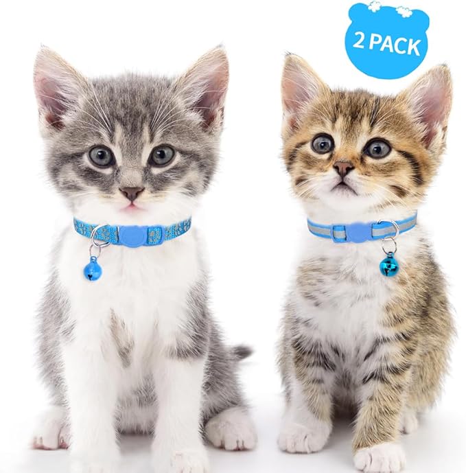 Taglory Kitten Collar Breakaway with Bell, 2 Pack Girl Boy Pet Kitten Collar Adjustable 6-8 Inch for 2-6 Months Cat, SkyBlue